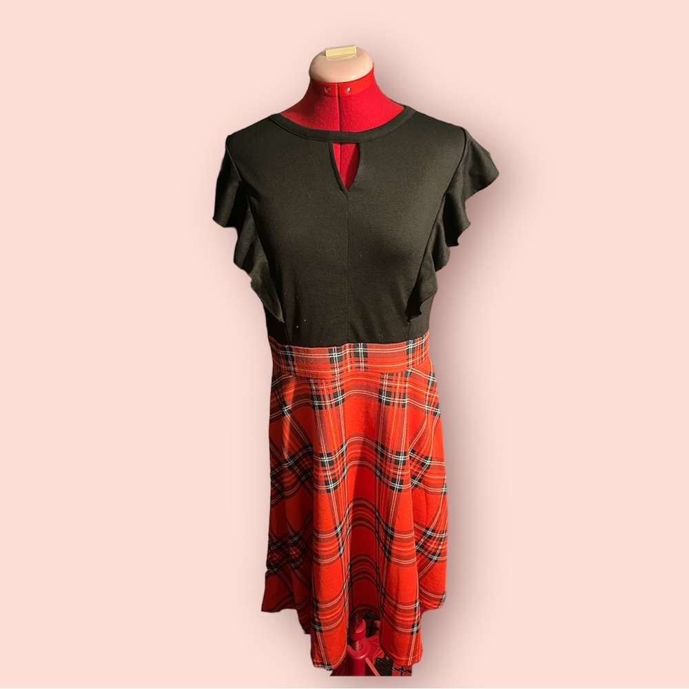 Red and Black Plaid Holiday Christmas New Years MIDI Dress Size XL